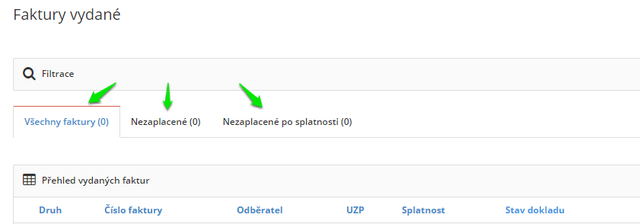 Filtry faktury vydané